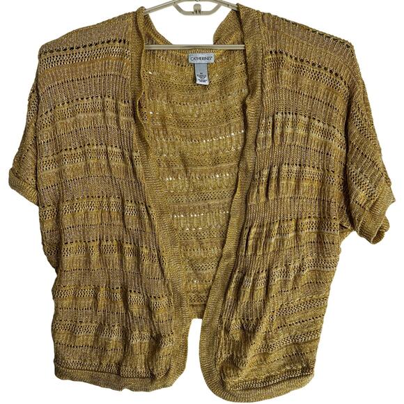 Catherines Cardigan Plus 3X Gold Open Knit Metallic Made in USA Lightweight - Picture 1 of 4